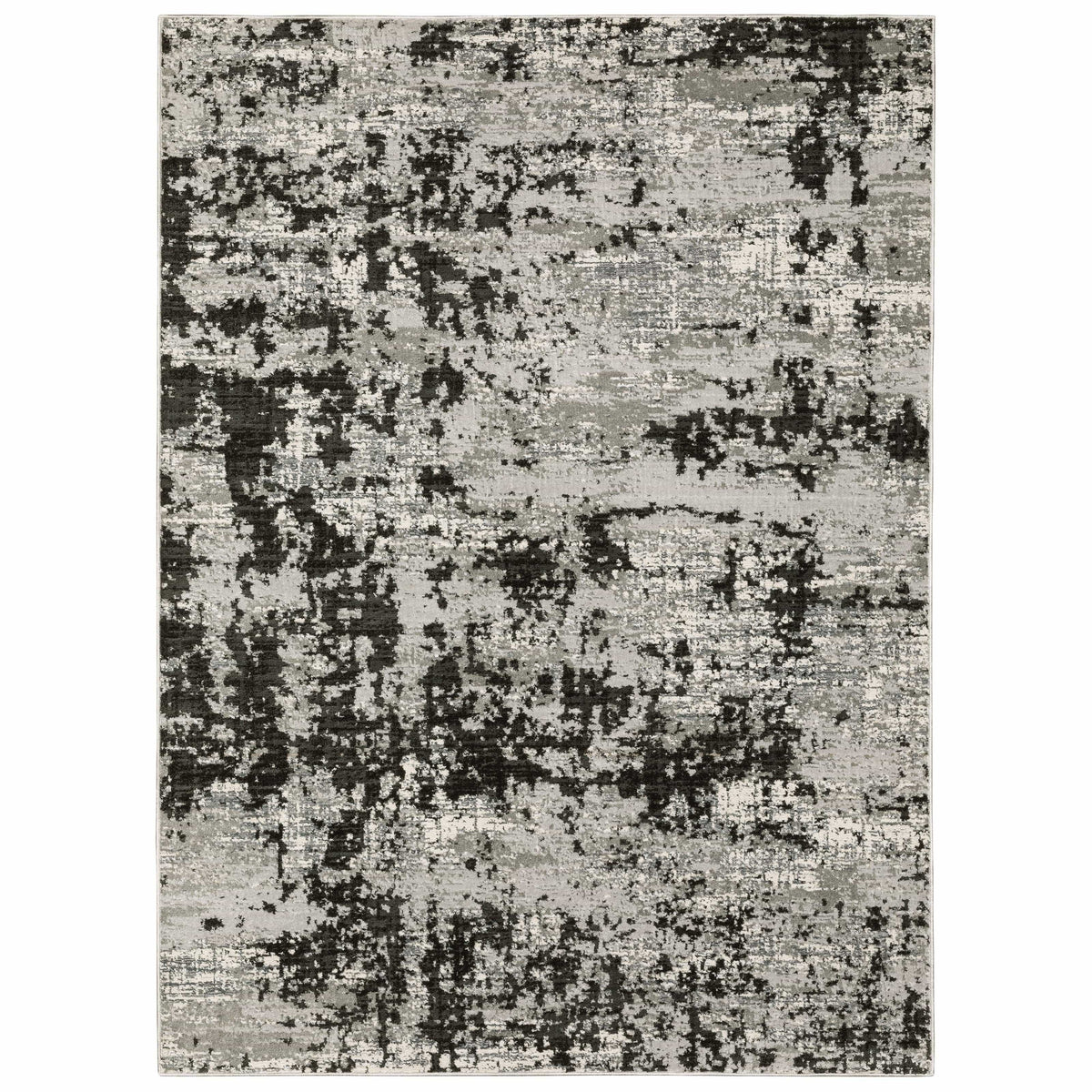 Caravan Grey & Black Contemporary Rug with abstract, multi-level texture, power-loomed polyester.