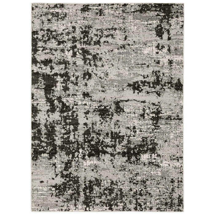 Caravan Grey & Black Contemporary Rug with abstract, multi-level texture, power-loomed polyester.