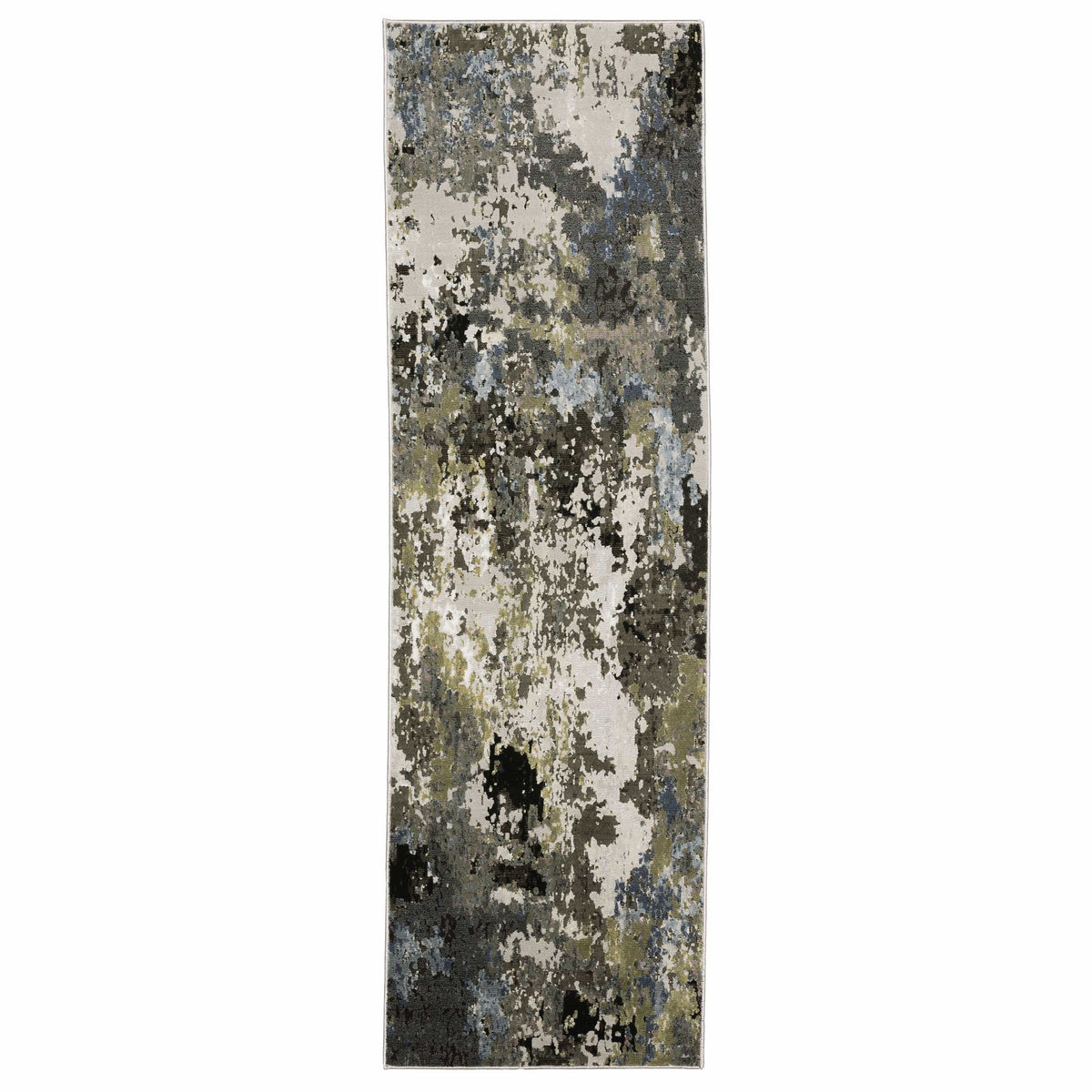 Caravan Grey & Moss Green Contemporary Rug with textured, multi-level surface and nature-inspired colors.