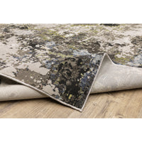 Caravan Grey & Moss Green Contemporary Rug with textured, multi-level surface and nature-inspired colors.
