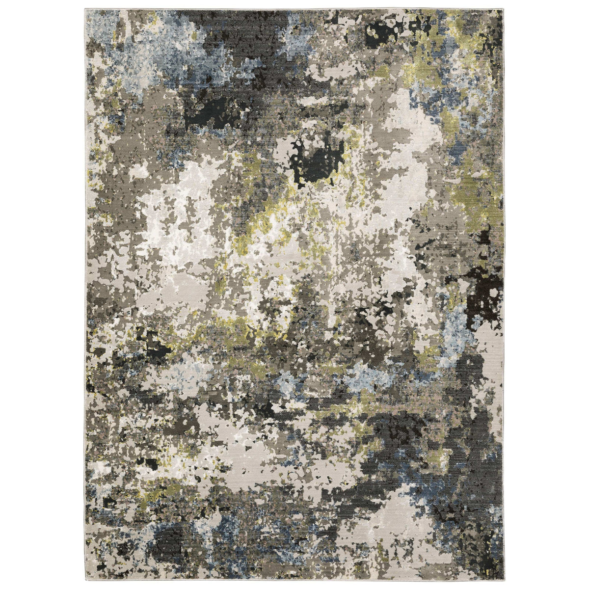 Caravan Grey & Moss Green Contemporary Rug with abstract, multi-level polyester texture.