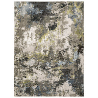 Caravan Grey & Moss Green Contemporary Rug with abstract, multi-level polyester texture.