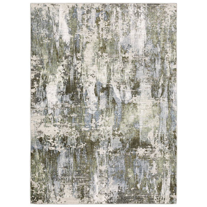 Caravan Moss Green & Blue Contemporary Rug with textured, multi-level surface and nature-inspired colors.