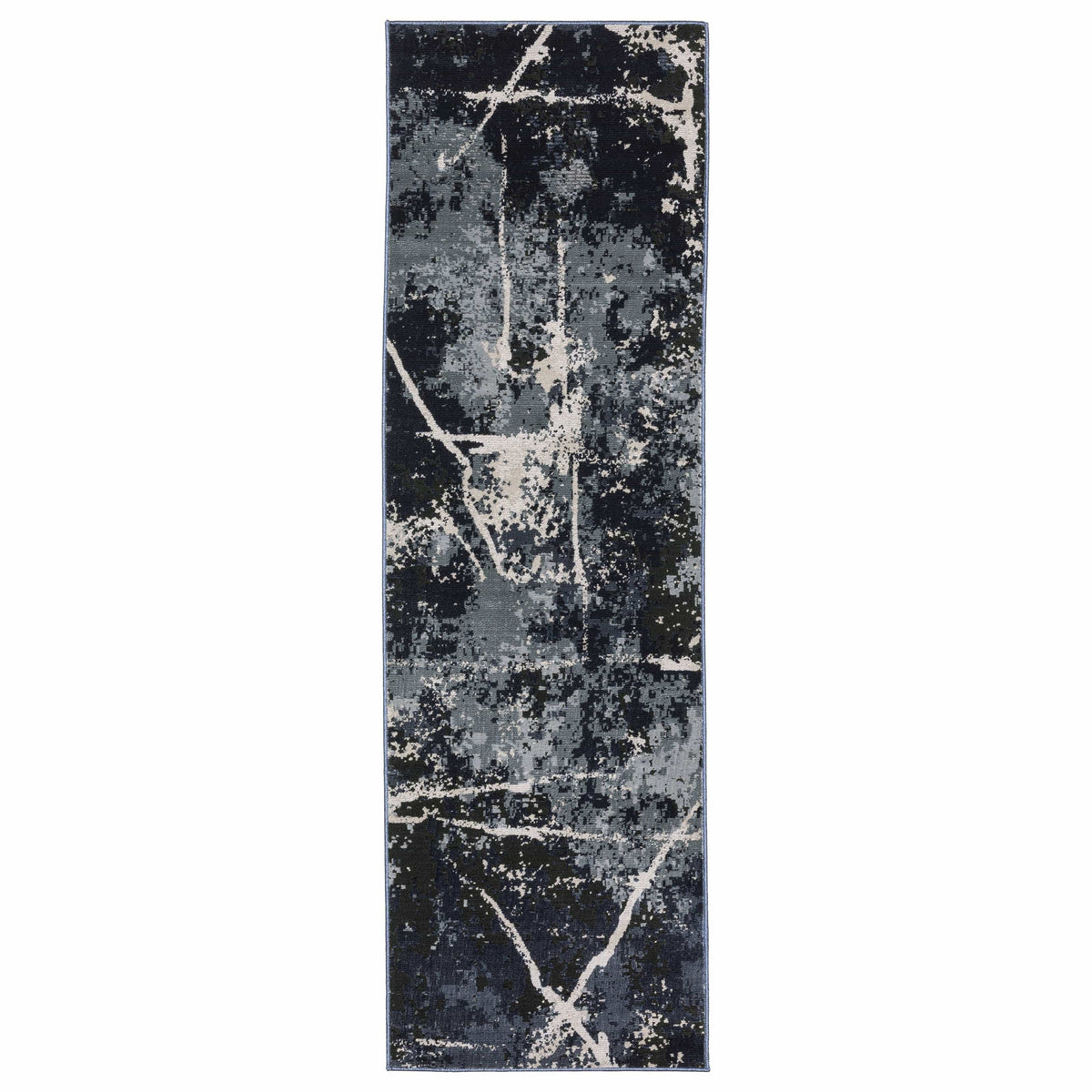 Caravan Multi-Blue Contemporary Rug with abstract design, space-dyed polyester, and textured surface.