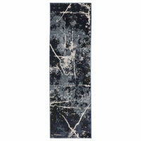 Caravan Multi-Blue Contemporary Rug with abstract design, space-dyed polyester, and textured surface.