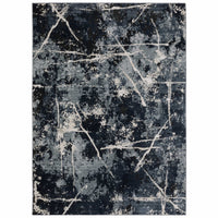 Caravan Multi-Blue Contemporary Rug with abstract white lines on a textured dark blue and gray polyester surface.