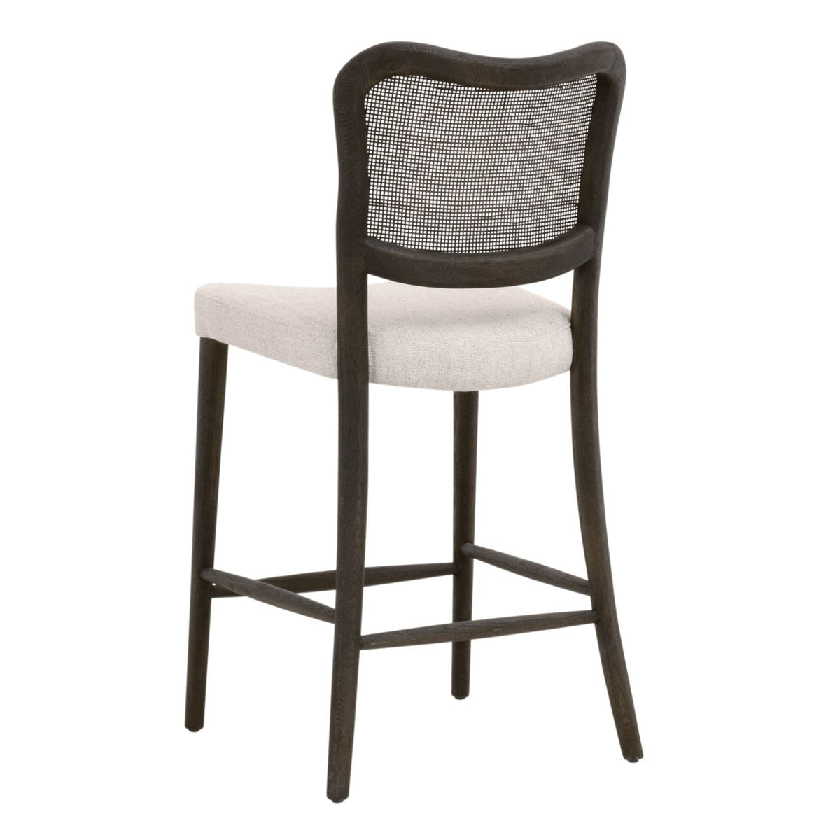 Carly Matte Brown Cane Counter Stool with solid oak frame and bisque linen blend upholstery.