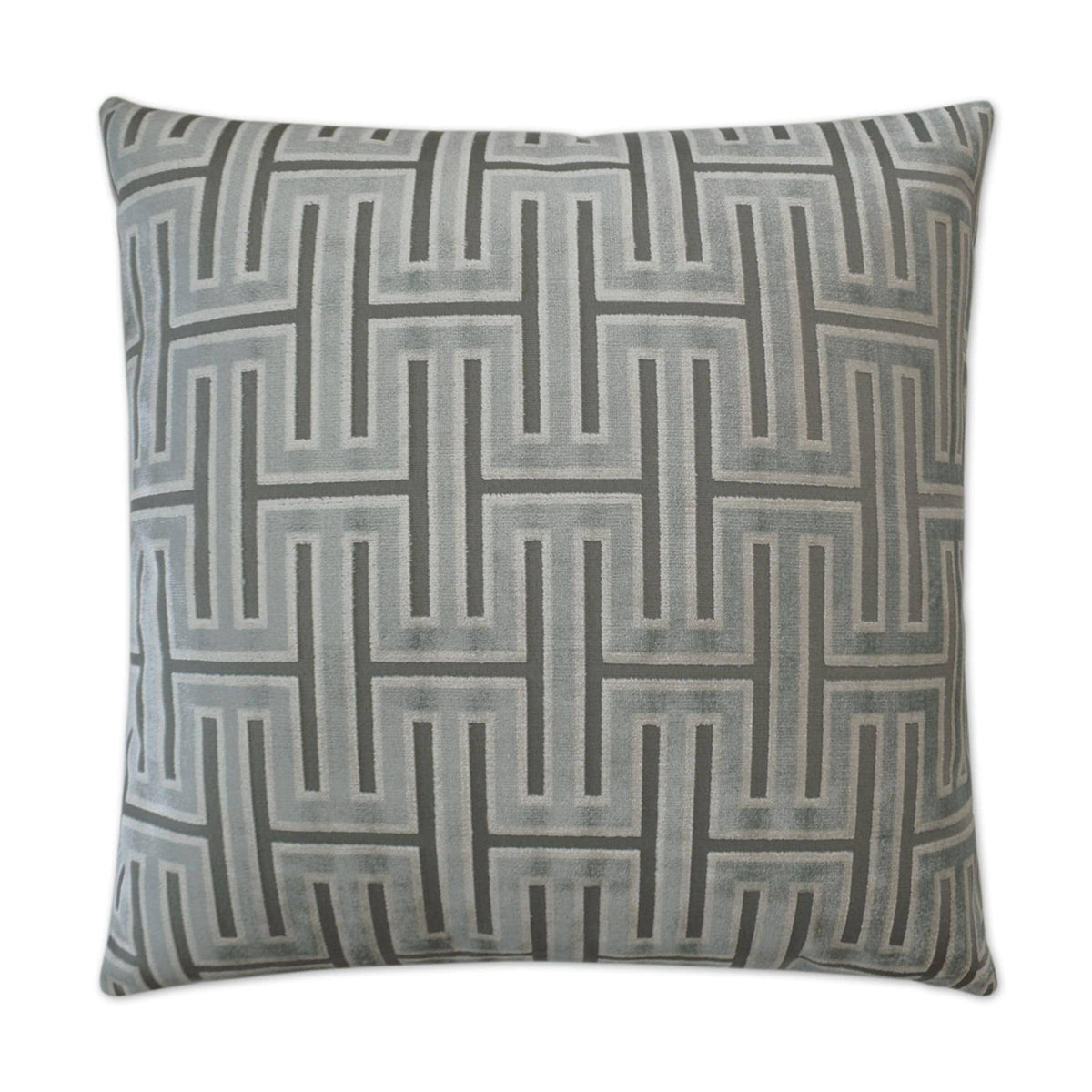 Carlyle Glacier Mist 24" square decorative throw pillow with a gray geometric pattern.