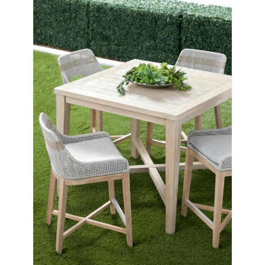 Carrie Gray Teak Square Counter Table - Table Side View | Bone & Brass
