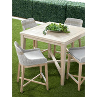 Carrie Gray Teak Square Counter Table - Table Side View | Bone & Brass
