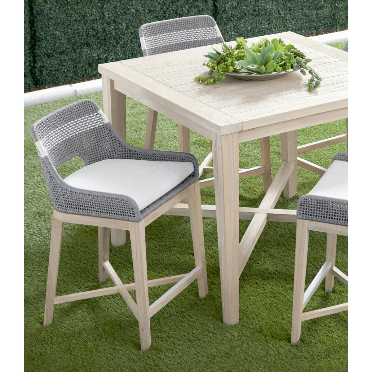 Carrie Gray Teak Square Counter Table - Table Top View | Bone & Brass