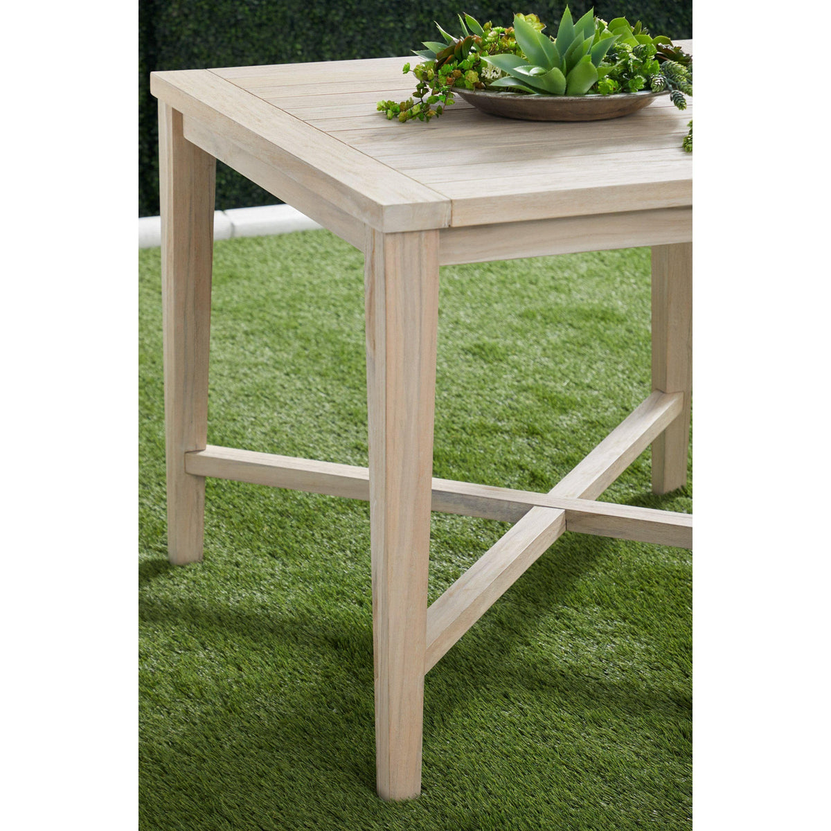 Carrie Gray Teak Square Counter Table - Table Detail | Bone & Brass