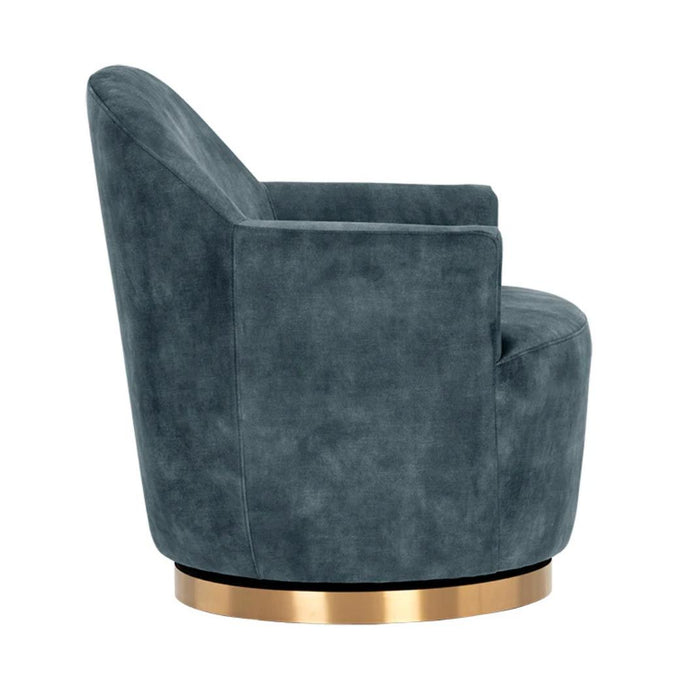 Casey Agean Blue & Brass Swivel Lounge Chair - Chair Detail | Bone & Brass