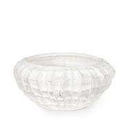 Caspian White Ceramic Bowl with unique textured ridges, 16.5" wide.