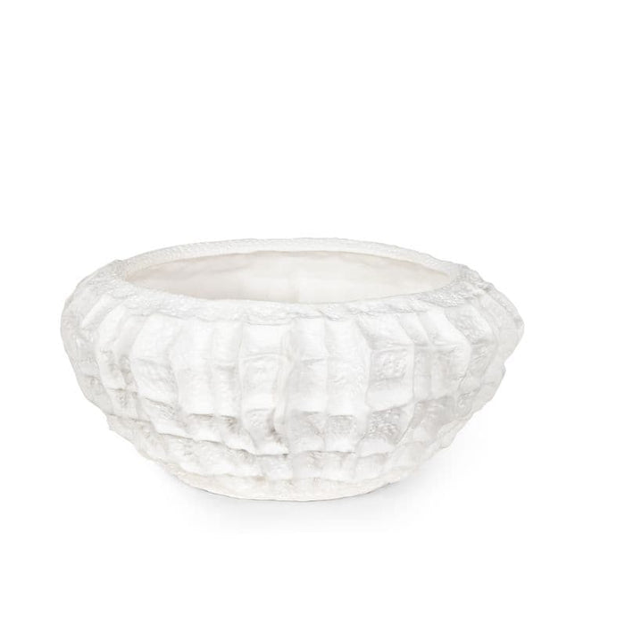 Caspian White Ceramic Bowl with unique textured ridges, 16.5" wide.