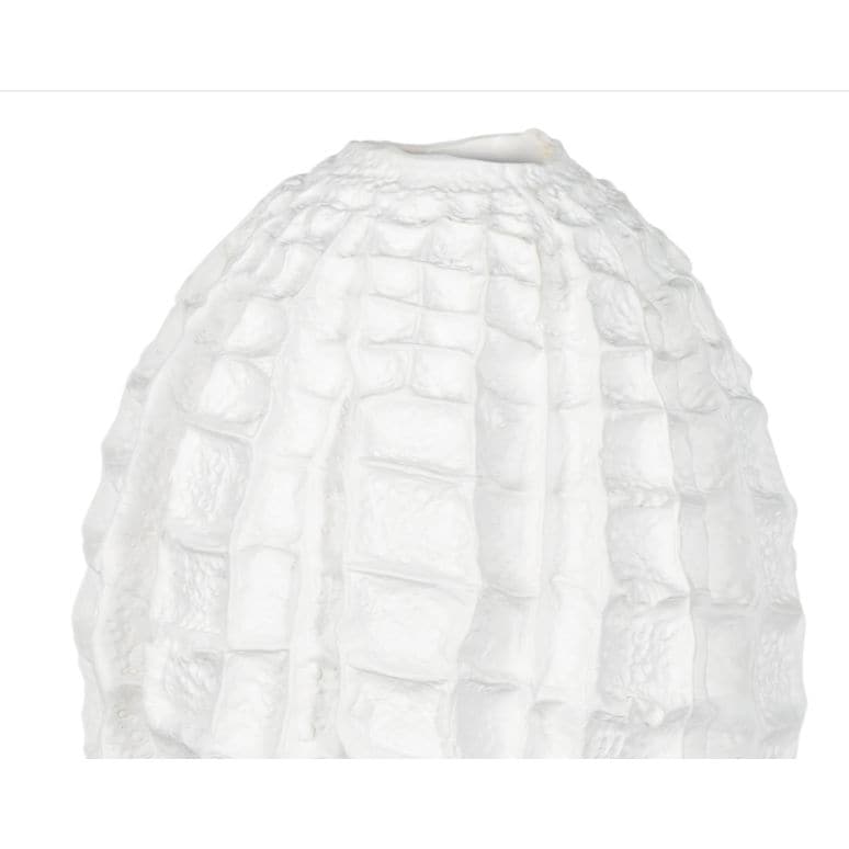White ceramic Caspian vase with unique textured ridges, 11" tall.