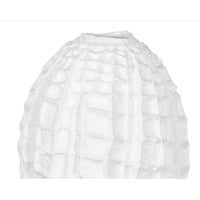 White ceramic Caspian vase with unique textured ridges, 11" tall.