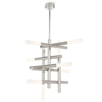 Modern Cass polished nickel chandelier with horizontal and vertical arms and frosted acrylic diffusers.