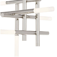 Modern Cass polished nickel chandelier with vertical and horizontal arms and frosted acrylic diffusers.