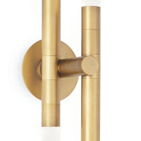 Modern brass Cass Wall Sconce with two rotating arms and frosted acrylic bulb covers.