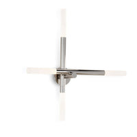 Polished nickel Cass Wall Sconce with four rotating arms and frosted acrylic bulb covers, 38.25" high.