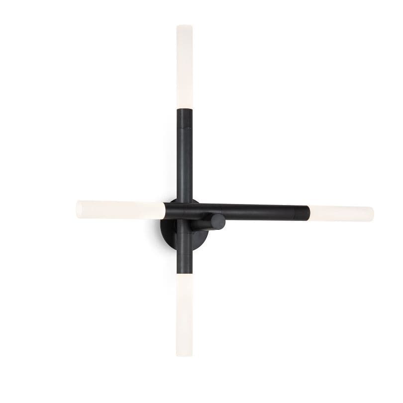 Black Cass Wall Sconce with four rotating arms and frosted acrylic bulb covers, 38.25" tall.