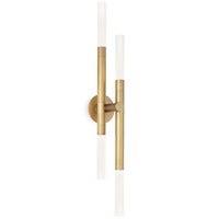 Cass Wall Sconce: Modern brass fixture with four frosted acrylic cylindrical lights, 38.25" tall.