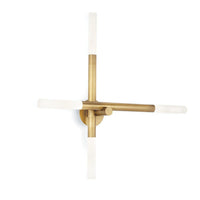 Cass Wall Sconce: Sculptural brass fixture with four rotating arms and frosted acrylic bulb covers.