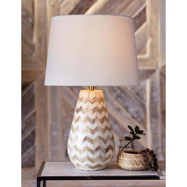 Cassia Beige Chevron Table Lamp - Lamp Detail | Bone & Brass
