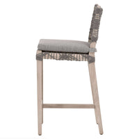 Cassie Gray Rope Outdoor Counter Stool with dove flat rope and performance dove gray teak frame.