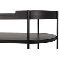 Cassio mid-century modern black steel console table with three shelves.
