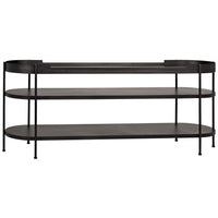 Cassio Black Steel Console Table, mid-century modern design with three oval shelves.