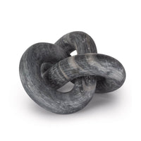 Abstract Cassius marble decorative table sculpture, hand-carved, dark gray with light veins, flowing knot design.