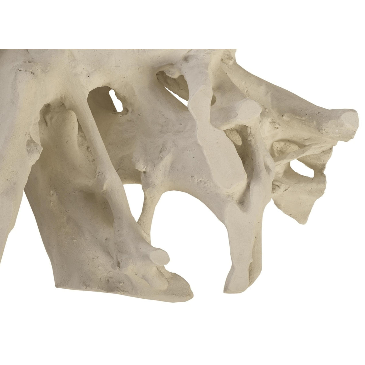 Off-white Roman Stone resin coffee table base with a natural, root-inspired design.