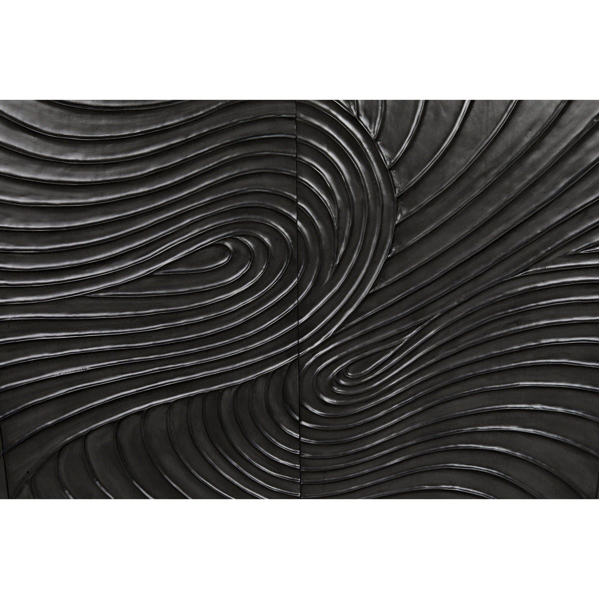 Cavalier Pale Black mahogany sideboard with hand-carved, swirling cupboard doors.
