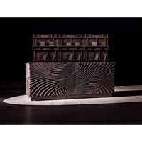 Dark grey mahogany sideboard with hand-carved swirling cupboard doors, 80" wide.