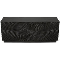 Dark grey mahogany sideboard with hand-carved wavy cupboard doors, 80" wide.
