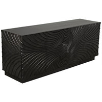 Dark grey mahogany sideboard with hand-carved wavy cupboard doors.