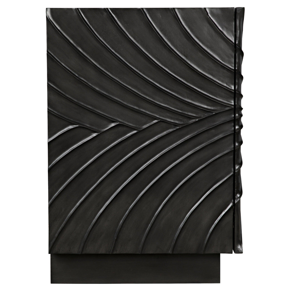 Dark grey mahogany sideboard with hand-carved, wavy cupboard doors.