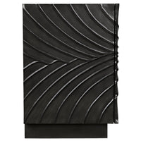Dark grey mahogany sideboard with hand-carved, wavy cupboard doors.