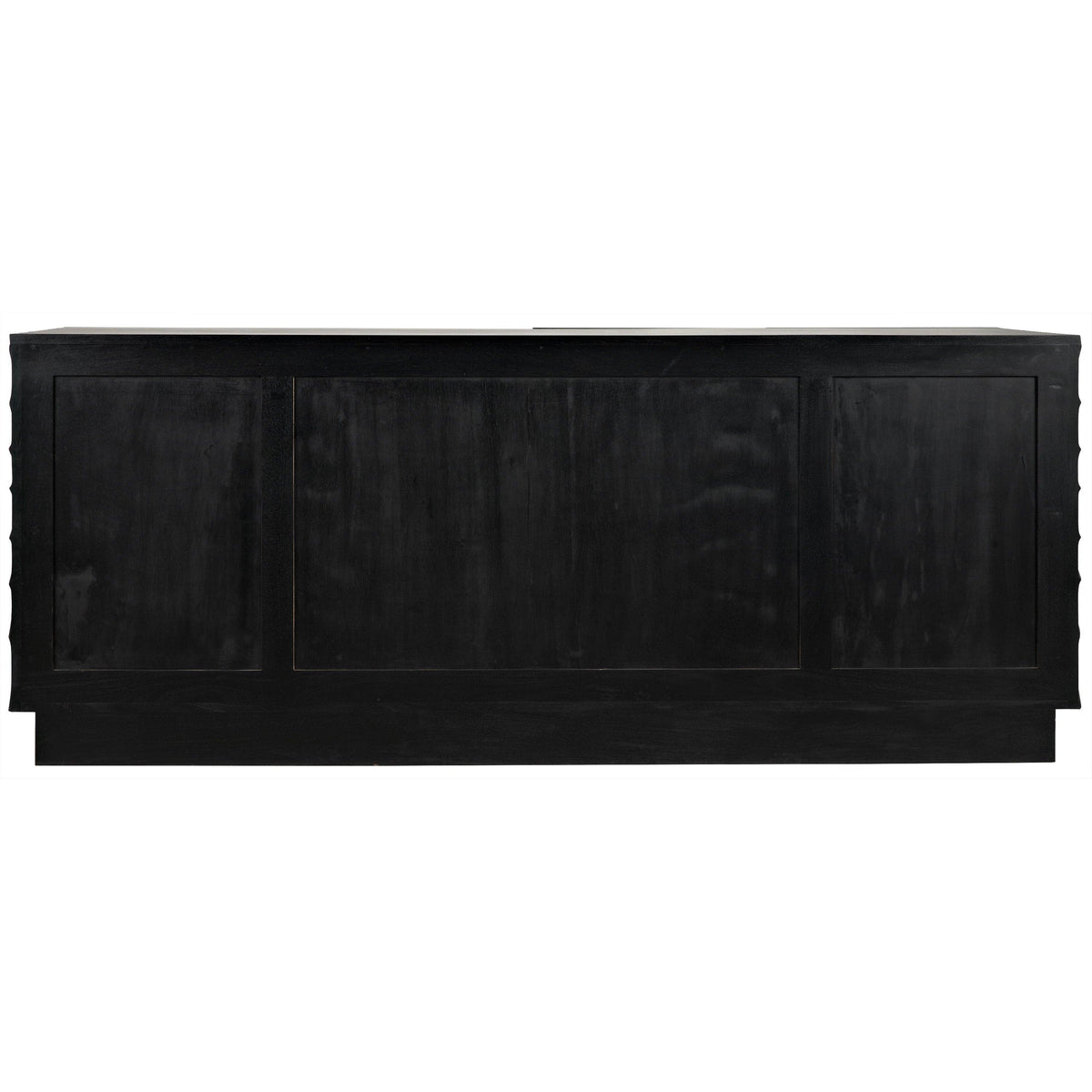 Dark grey mahogany sideboard with hand-carved cupboard doors.