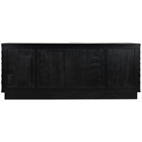Dark grey mahogany sideboard with hand-carved cupboard doors.