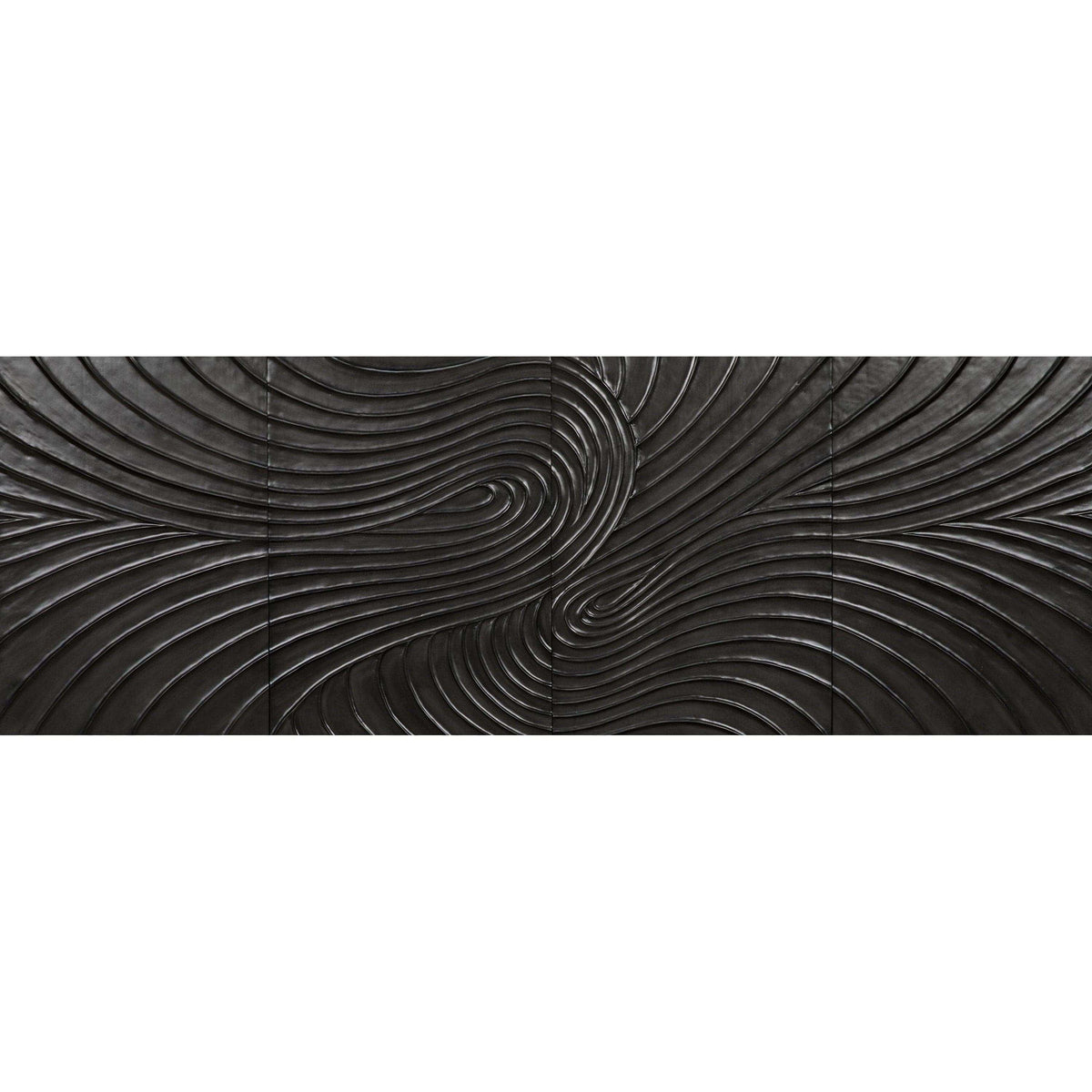 Dark grey mahogany sideboard with hand-carved, swirling cupboard doors.