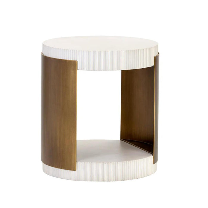 Cavette White Concrete & Brass Side Table | Bone & Brass