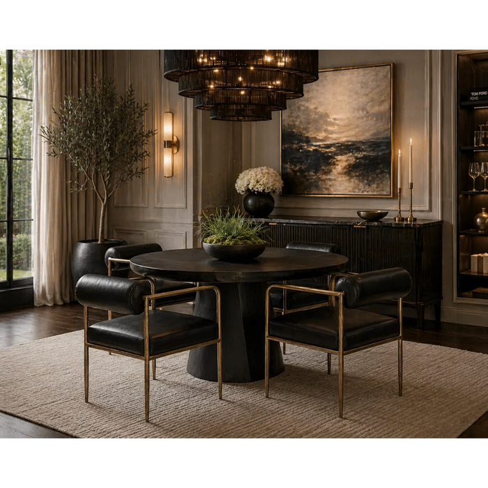 Celica Black Round Dining Table - Table Side View | Bone & Brass