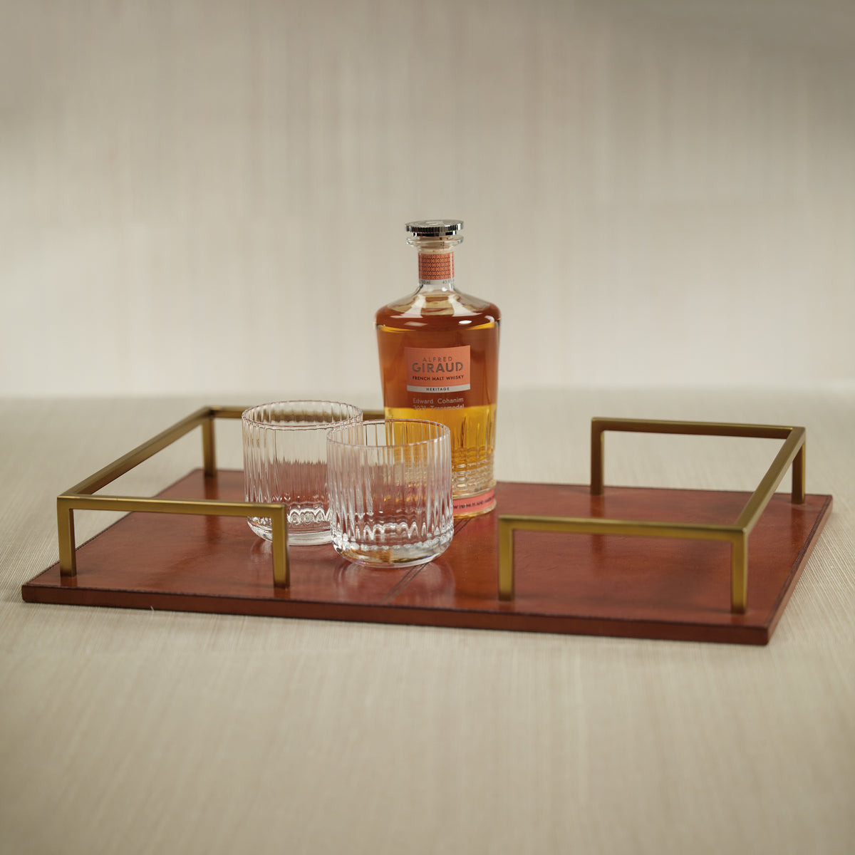 Chadwell Long Leather Bar Tray - Tray Detail | Bone & Brass