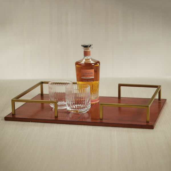 Chadwell Long Leather Bar Tray - Tray Detail | Bone & Brass