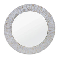 Round Chantal Mother Pearl Mirror with iridescent ivory mother-of-pearl edges.