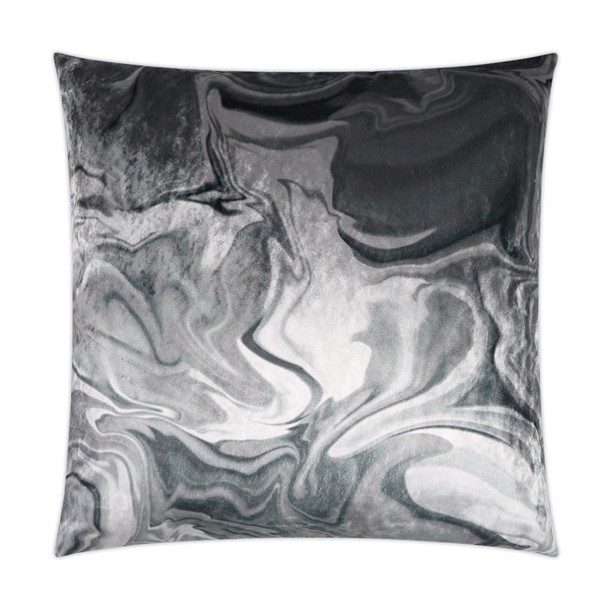 24" Charcoal Quartz Swirl Throw Pillow with a luxurious marbled polyester design and feather down insert.