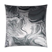24" Charcoal Quartz Swirl Throw Pillow with a luxurious marbled polyester design and feather down insert.